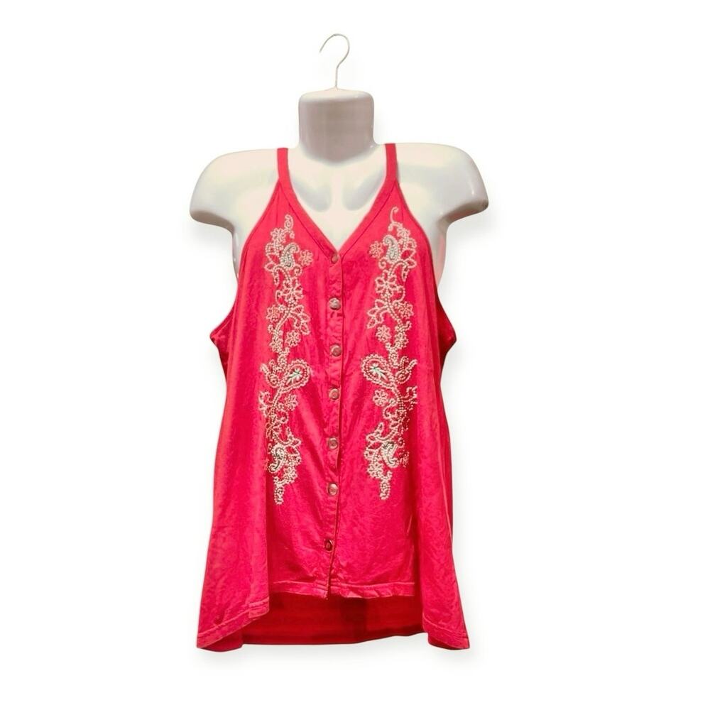 Roper Women's Raspberry Red Embroidered Snap Front Sleeveless Tank Top | Size XL